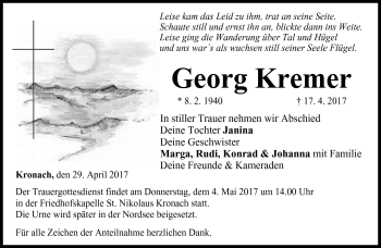 Traueranzeige von Georg Kremer von Neue Presse Coburg
