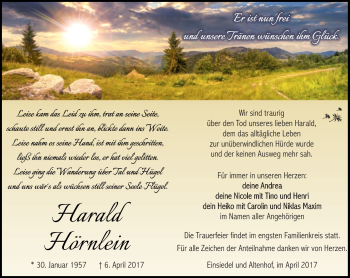 Traueranzeige von Harald Hörnlein von Südthüringer Presse