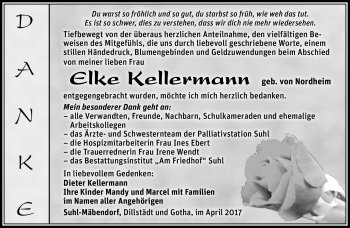 Traueranzeige von Elke Kellermann von Südthüringer Presse