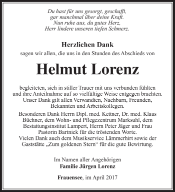 Traueranzeige von Helmut Lorenz von Südthüringer Presse
