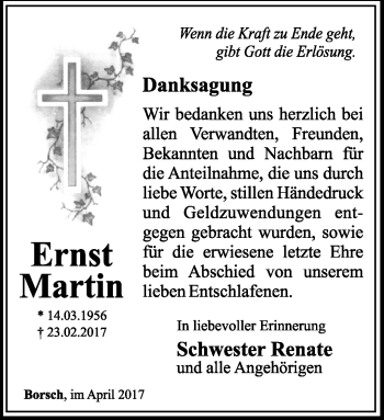 Traueranzeige von Ernst Martin von Südthüringer Presse