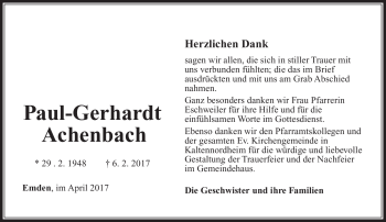 Traueranzeige von Paul-Gerhardt Achenbach von Südthüringer Presse