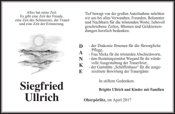 Traueranzeige von Siegfried Ullrich von Südthüringer Presse