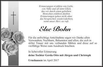 Traueranzeige von Else Bohn von Südthüringer Presse
