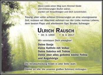 Traueranzeige von Ulrich Rausch von Frankenpost