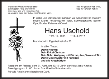 Traueranzeige von Hans Uschold von Frankenpost
