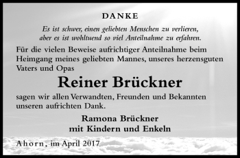 Traueranzeige von Reiner Brückner von Neue Presse Coburg