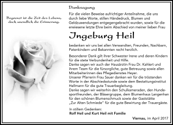 Traueranzeige von Ingeburg Heil von Südthüringer Presse