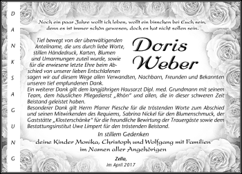 Traueranzeige von Doris Weber von Südthüringer Presse