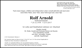 Traueranzeige von Rolf Arnold von Südthüringer Presse