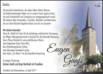 Traueranzeige von Eugen Ganß von Südthüringer Presse