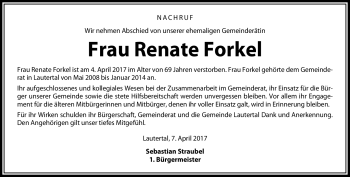 Traueranzeige von Renate Forkel von Neue Presse Coburg