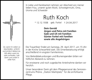 Traueranzeige von Ruth Koch von Neue Presse Coburg