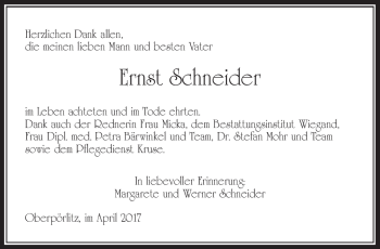 Traueranzeige von Ernst Schneider von Südthüringer Presse