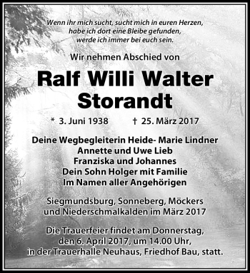 Traueranzeige von Ralf Willi Walter Storandt von Südthüringer Presse