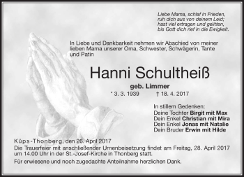 Traueranzeige von Hanni Schultheiß von Neue Presse Coburg
