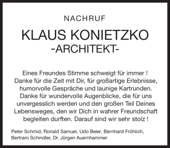 Traueranzeige von Klaus Konietzko von Neue Presse Coburg