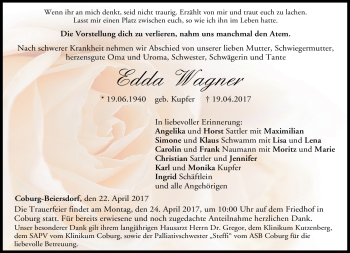 Traueranzeige von Edda Wagner von Neue Presse Coburg