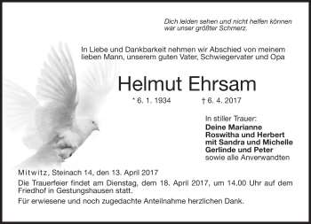 Traueranzeige von Helmut Ehrsam von Neue Presse Coburg