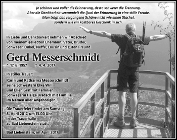 Traueranzeige von Gerd Messerschmidt von Südthüringer Presse