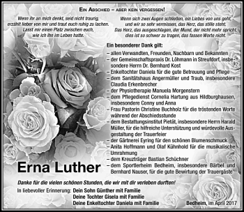 Traueranzeige von Erna Luther von Südthüringer Presse
