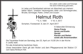 Traueranzeige von Helmut Roth von Frankenpost