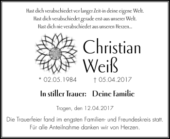 Traueranzeige von Christian Weiß von Frankenpost