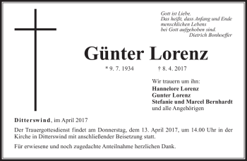 Traueranzeige von Günter Lorenz von Neue Presse Coburg