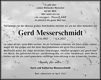 Traueranzeige von Gerd Messeschmidt von Südthüringer Presse