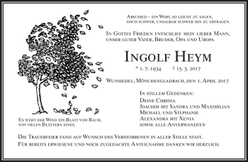 Traueranzeige von Ingolf Heym von Frankenpost