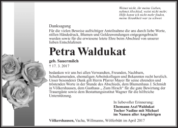 Traueranzeige von Petra Waldukat von Südthüringer Presse