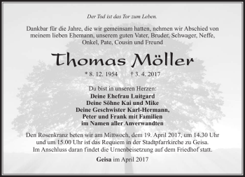 Traueranzeige von Thomas Möller von Südthüringer Presse