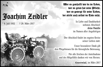 Traueranzeige von Joachim Zeidler von Südthüringer Presse