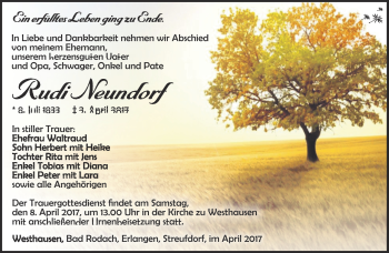 Traueranzeige von Rudi Neundorf von Südthüringer Presse