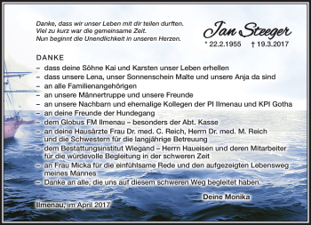 Traueranzeige von Jan Steeger von Südthüringer Presse