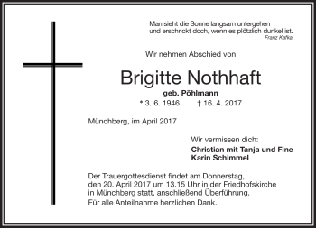 Traueranzeige von Brigittef Nothhaft von Frankenpost