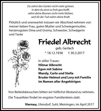 Traueranzeige von Friedel Albrecht von Südthüringer Presse