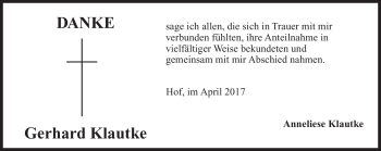 Traueranzeige von Gerhard Klautke von Frankenpost