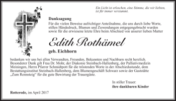 Traueranzeige von Edith Rothämel von Südthüringer Presse