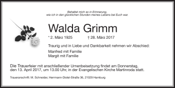 Traueranzeige von Walda Grimm von Südthüringer Presse