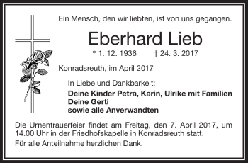 Traueranzeige von Eberhard Lieb von Frankenpost