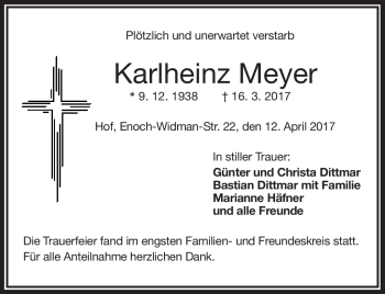 Traueranzeige von Karlheinz Meyer von Frankenpost