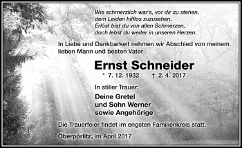 Traueranzeige von Ernst Schneider von Südthüringer Presse