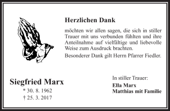 Traueranzeige von Siegfried Marx von Frankenpost