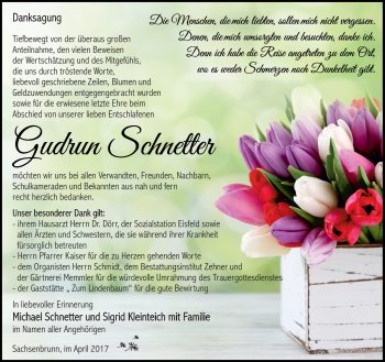 Traueranzeige von Gudrun Schnetter von Südthüringer Presse