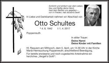 Traueranzeige von Otto Schultes von Frankenpost