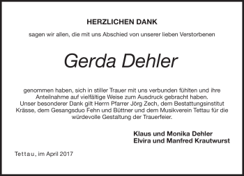Traueranzeige von Gerda Dehler von Neue Presse Coburg