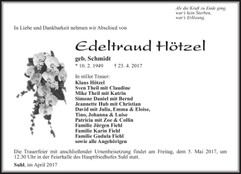Traueranzeige von Edeltraud Hötzel von Südthüringer Presse