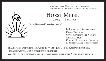 Traueranzeige von Horst Meisl von Frankenpost