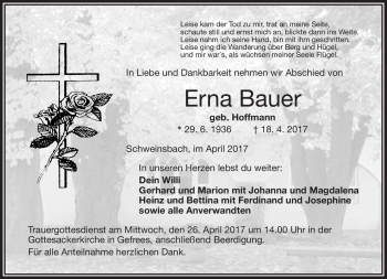 Traueranzeige von Erna Bauer von Frankenpost